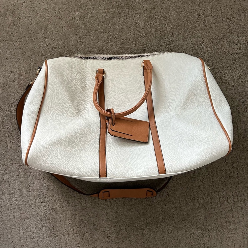 Sole society Lacie cream + brown w/gold hardware weekend bag/tote